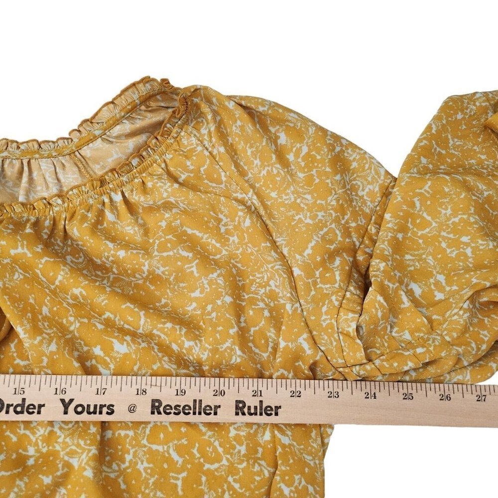 Free People Intimately Bodysuit Top‎ Large Yellow All Tucks Blousy Puff Sleeve - Picture 11 of 13